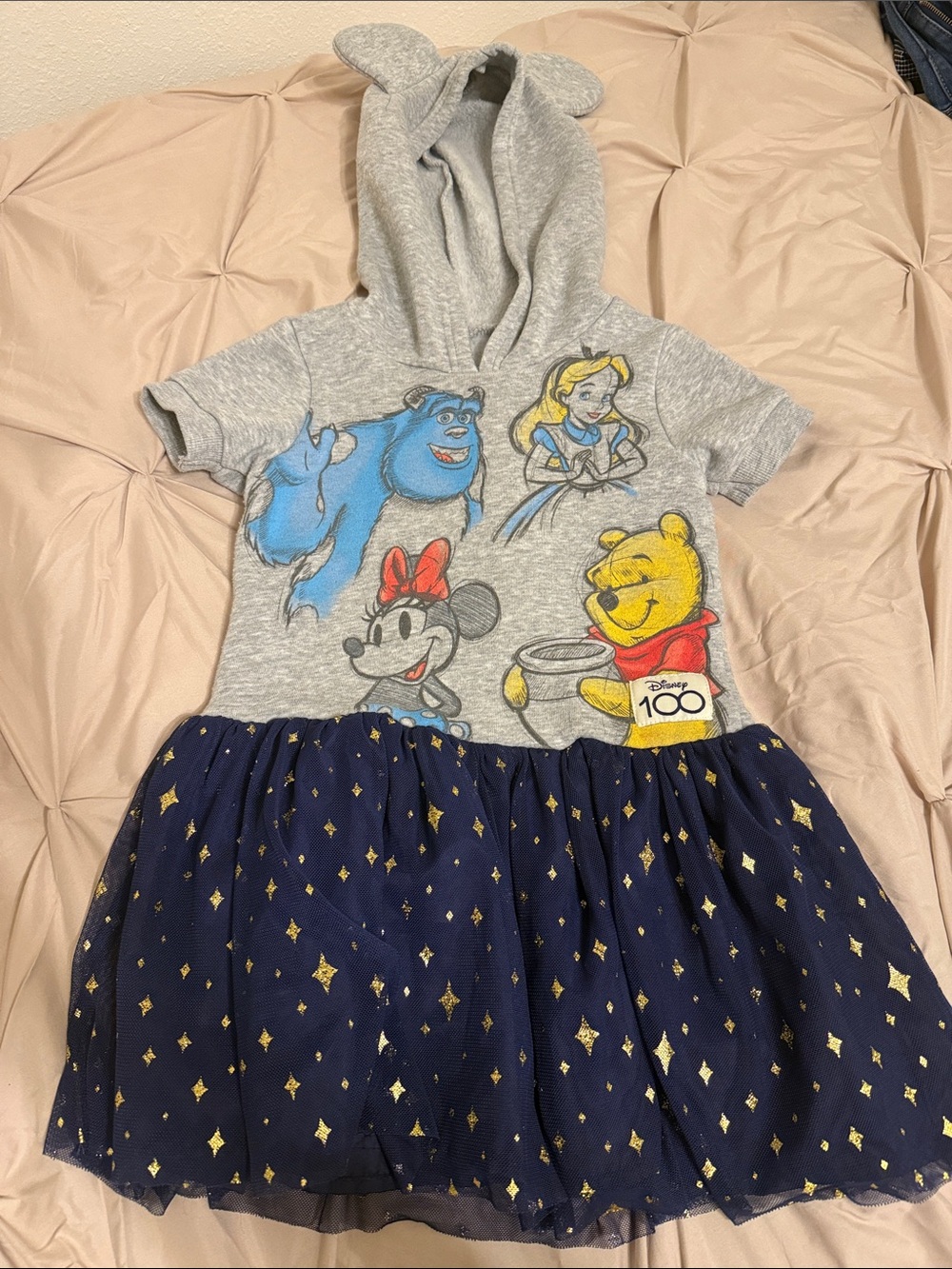 Disney Kids Gray Top with Navy Gold Star Tulle Skirt Dress